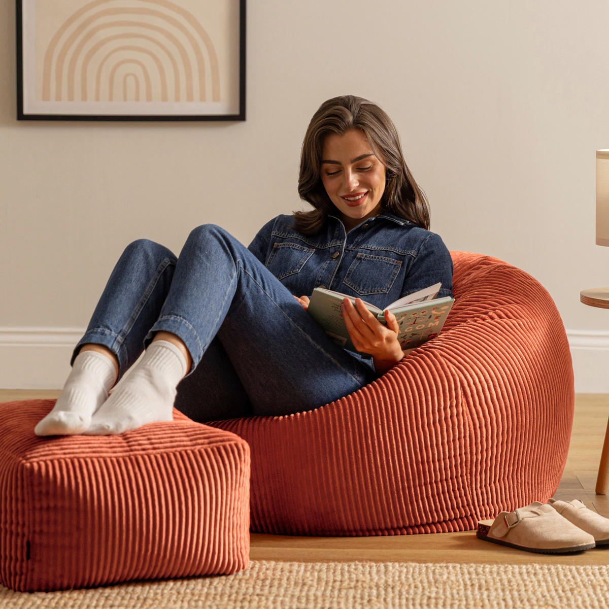 SITZSACK Klassisch + Hocker, Cord - Terracotta, Kunststoff/Textil (85/50/85cm) - icon