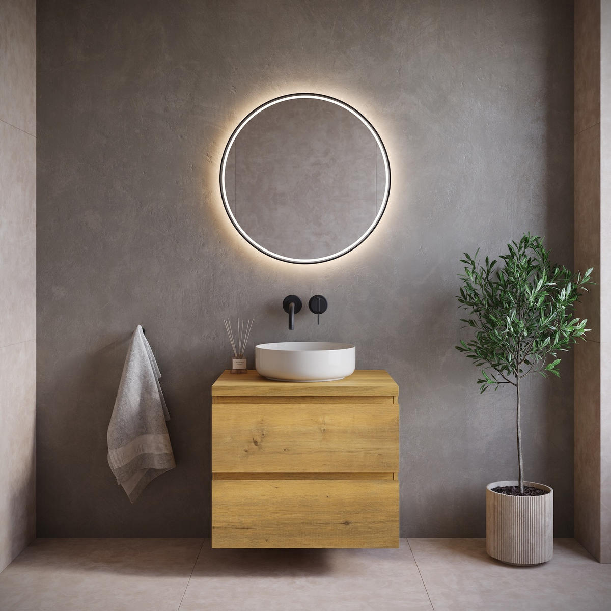 WASCHBECKENUNTERSCHRANK Angela 2 Schubladen Eiche - 60 x 48 x 50 cm - Eichefarben, Holz (60/50/48cm) - Badplaats