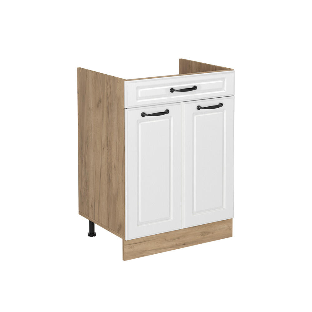 KÜCHENUNTERSCHRANK R-Line, Weiß Landhaus/Goldkraft Eiche, 60 cm mit Schublade ohne Arbeitsplatte - Honigeiche/Weiß, Holzwerkstoff (60/81.6/46cm) - Vicco