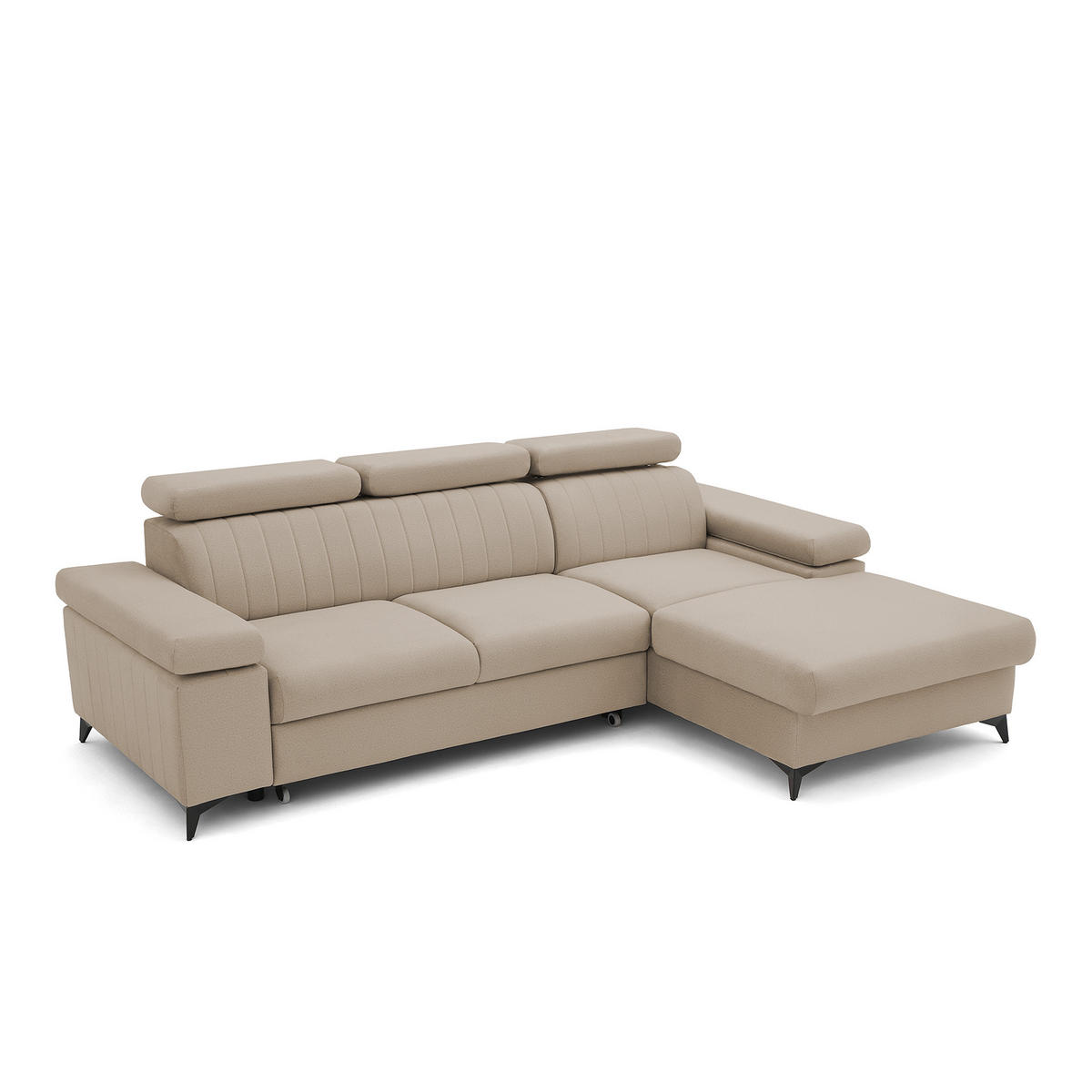 ECKSOFA FELIX L Rechts mit Schlaffunktion Velours Beige - Beige/Schwarz, Holz/Textil (176/257cm) - Muffo