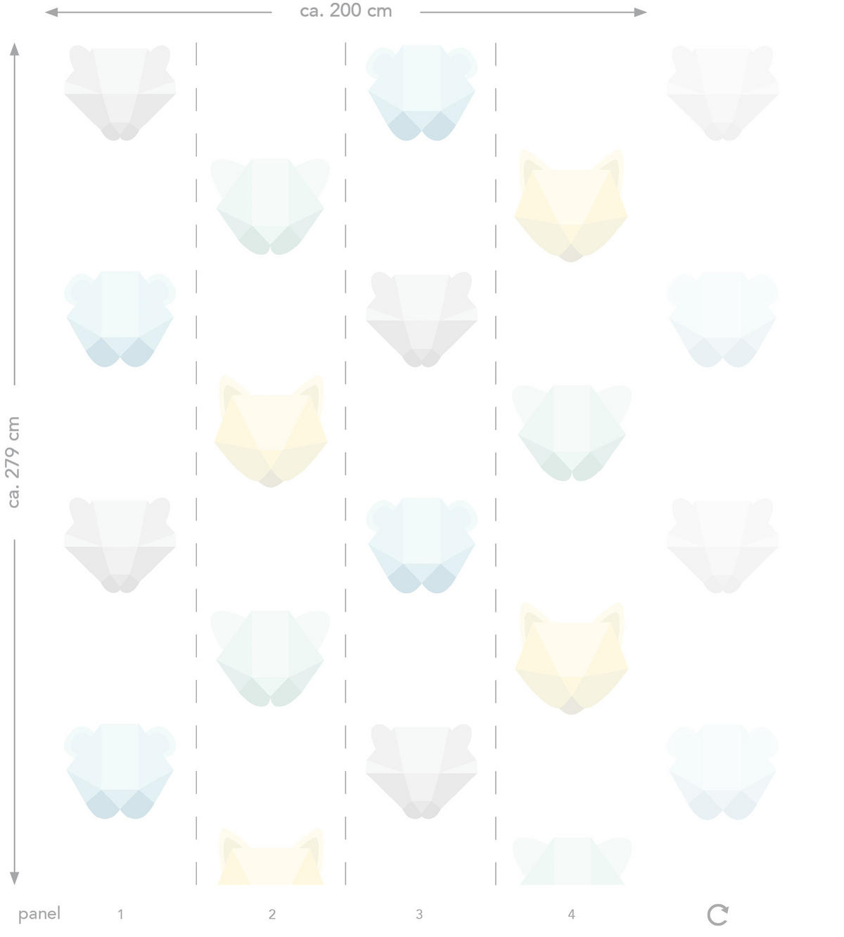 FOTOTAPETE Origami Tierköpfe 200 x 279 cm - Grün, Papier (200/279cm) - Origin Wallcoverings
