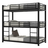 KINDERBETT 90x200 cm, Etagenbett (Dreifach) für Kinder/Jugendliche/Erwachsene, Eisen, schwarz - Schwarz, Metall (90/200cm)