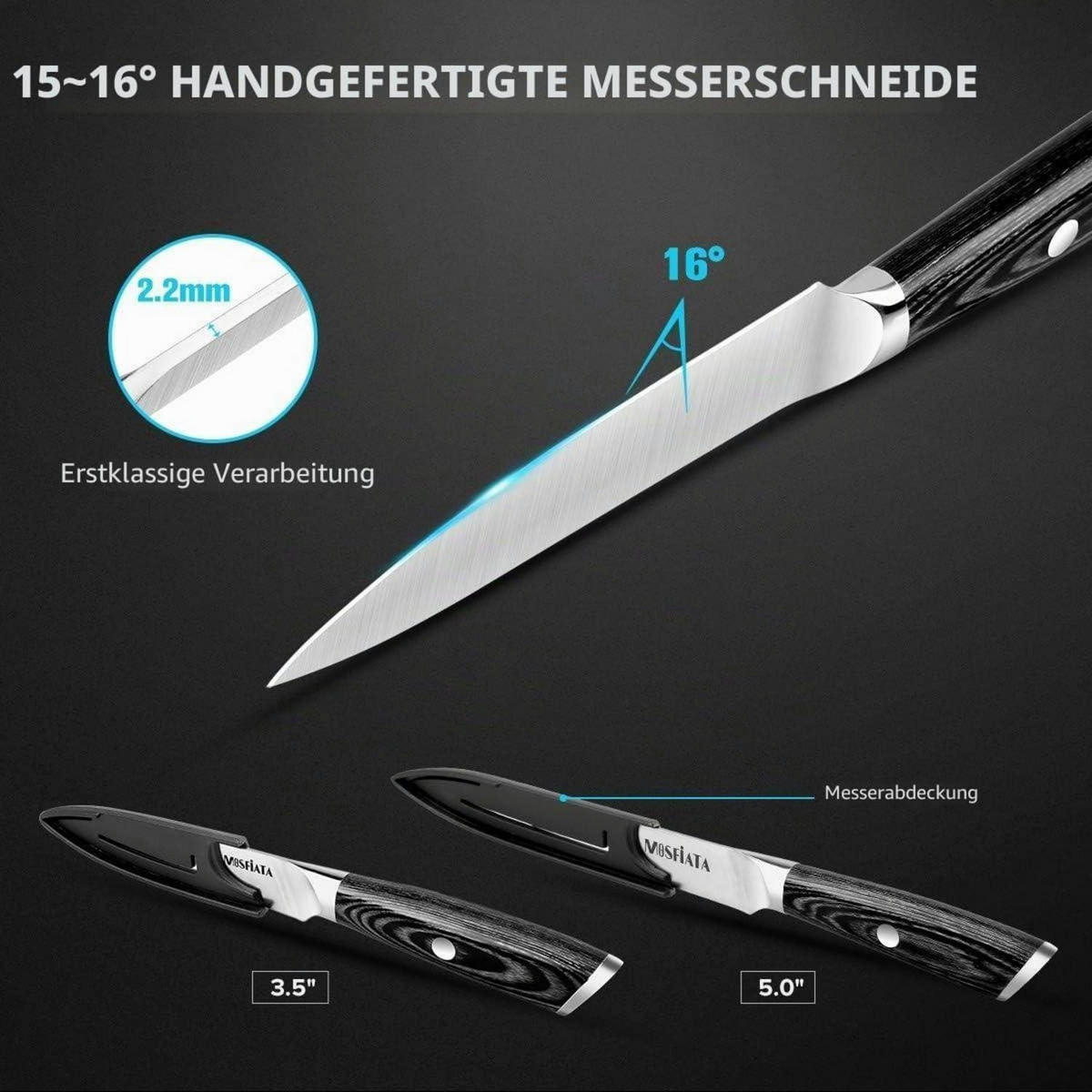 KÜCHENMESSER-SET 2-teilig mit Holzgriff und Schutzhülle - Silberfarben, Metall (13cm)