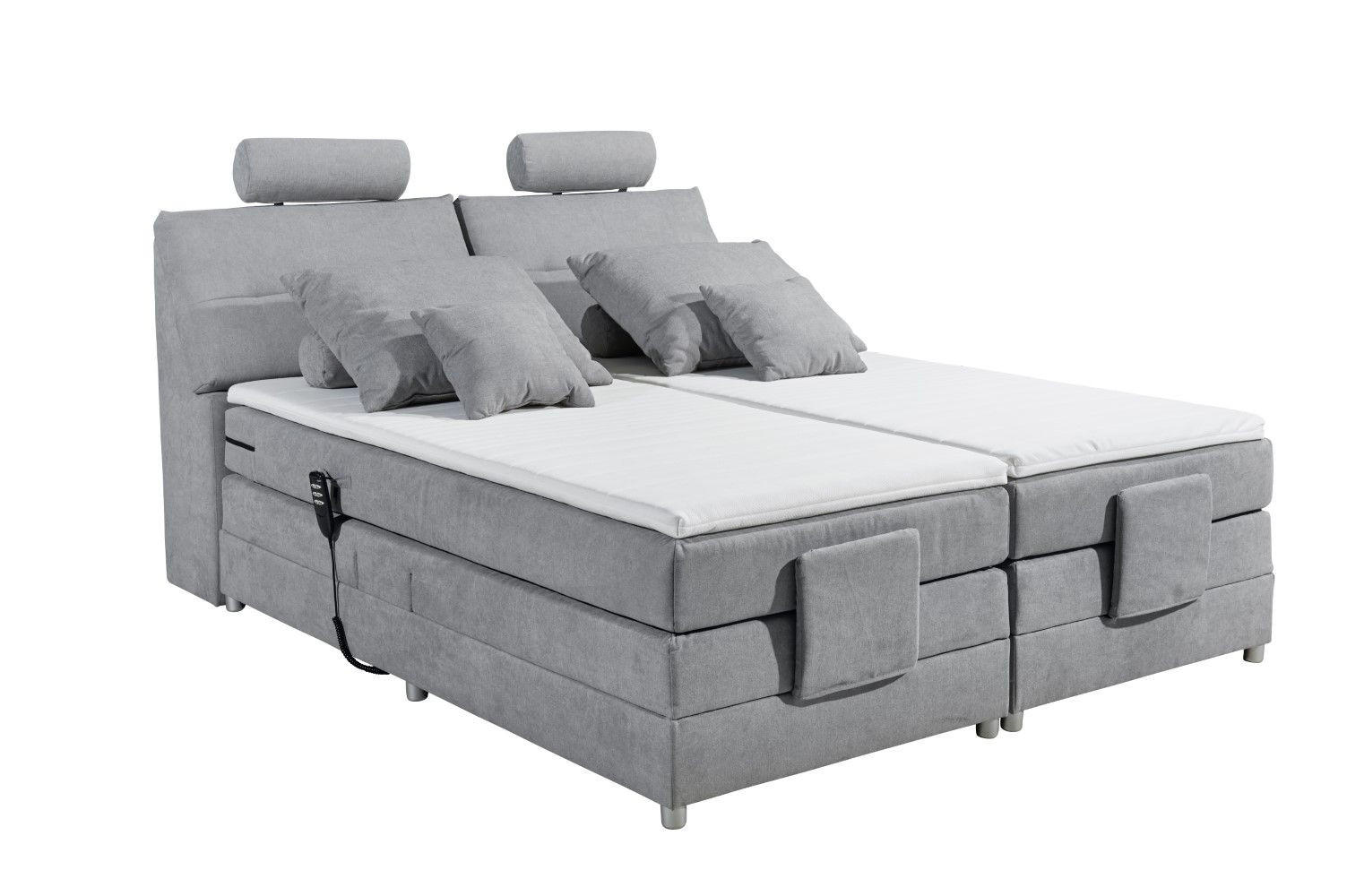 BOXSPRINGBETT inkl. Elektrofunktion, 7-Zonen-Tonnentaschen-Federkernmatratze und Komfort T25 Schaumtopper - Silberfarben/Hellgrau, Holz/Holzwerkstoff (180/200cm) - ed exciting design