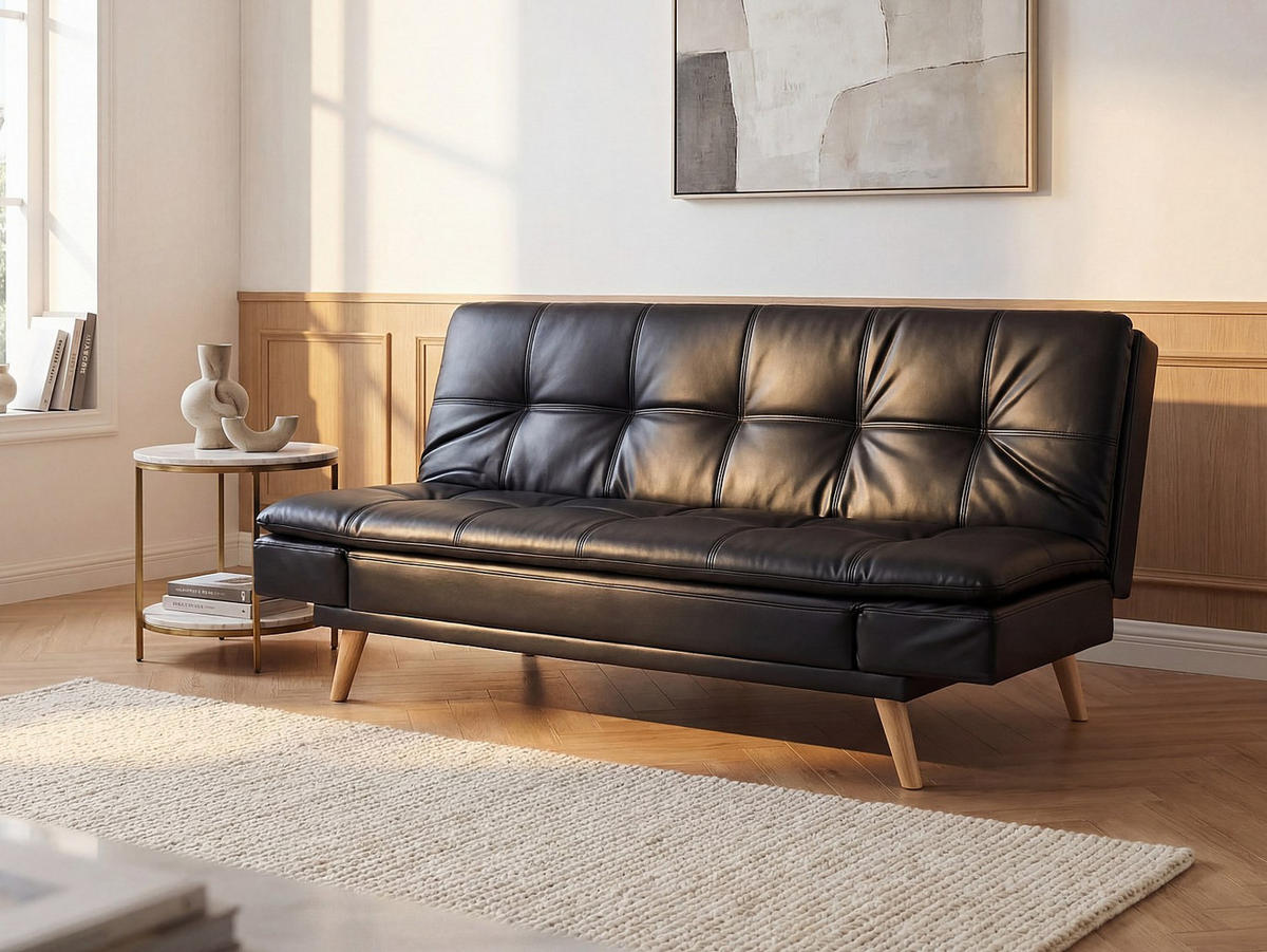 SCHLAFSOFA - 3 Personen - Kunstleder - Schwarz - - Schwarz, Leder (185/91/94cm) - Vente-Unique