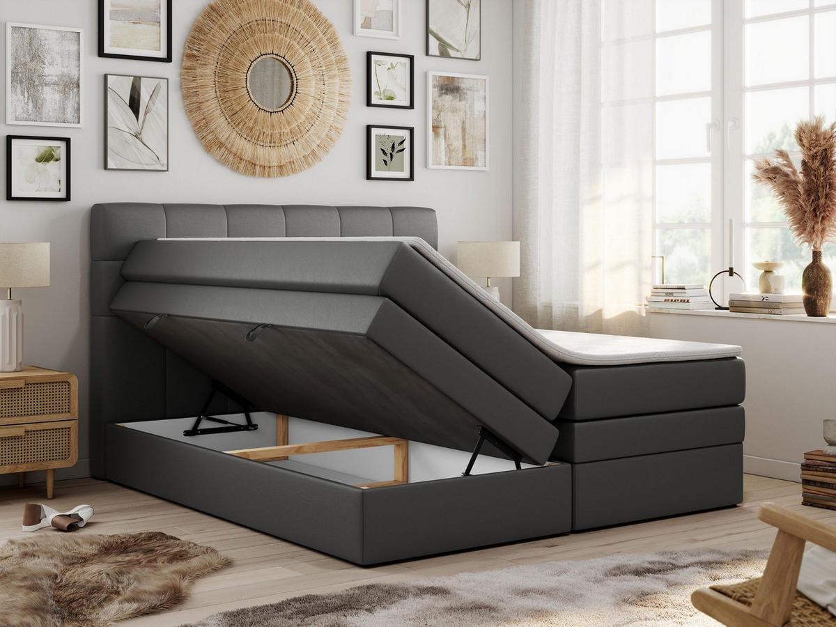 BOXSPRINGBETT LUKA KING 180/200 Dunkelgrau Kunstleder - H4 - Dunkelgrau, Holz/Textil (180/200cm) - MKS