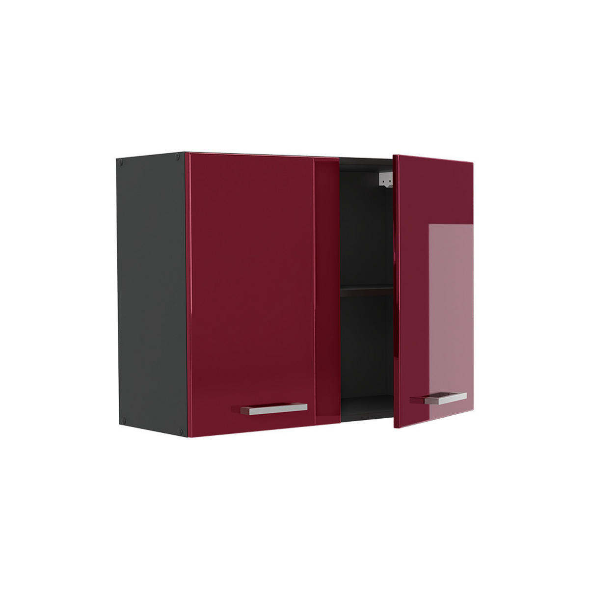 KÜCHENGLASSCHRANK R-Line, Rot Hochglanz/Anthrazit, 80 cm - Anthrazit/Rot, Holzwerkstoff (80/60/31cm) - Vicco