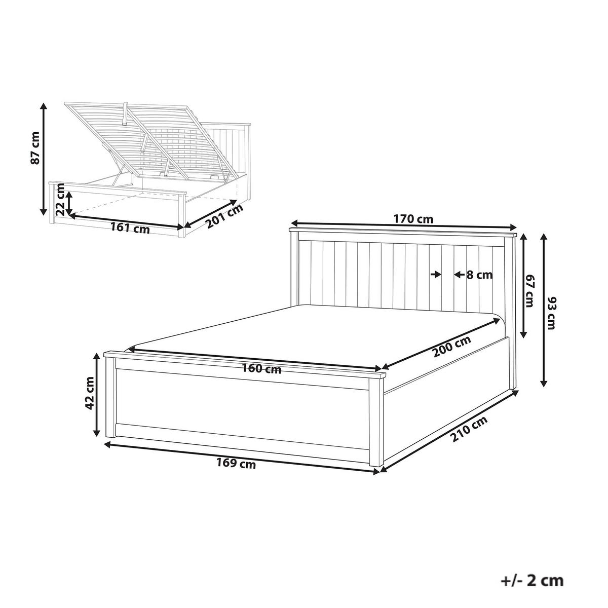 PAT cu spațiu de depozitare 160/200 lemn de pin alb Lambres - alb, lemn (160/200cm) - Beliani