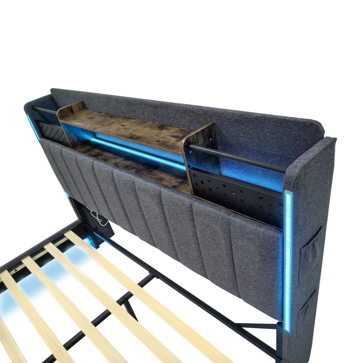 POLSTERBETT mit LED, USB und Stauraum 160x200 cm Grau - Grau, Metall (160/200cm) - Meubliv
