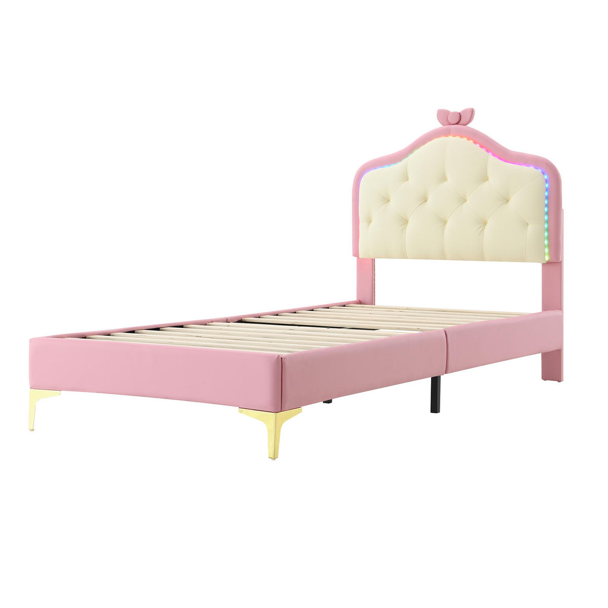 KINDEREINZELBETTEN aus Kunststoff 90x200 cm in Rosa/Weiß mit LED-Beleuchtung - Weiß, Kunststoff (90/200cm) - Modfu