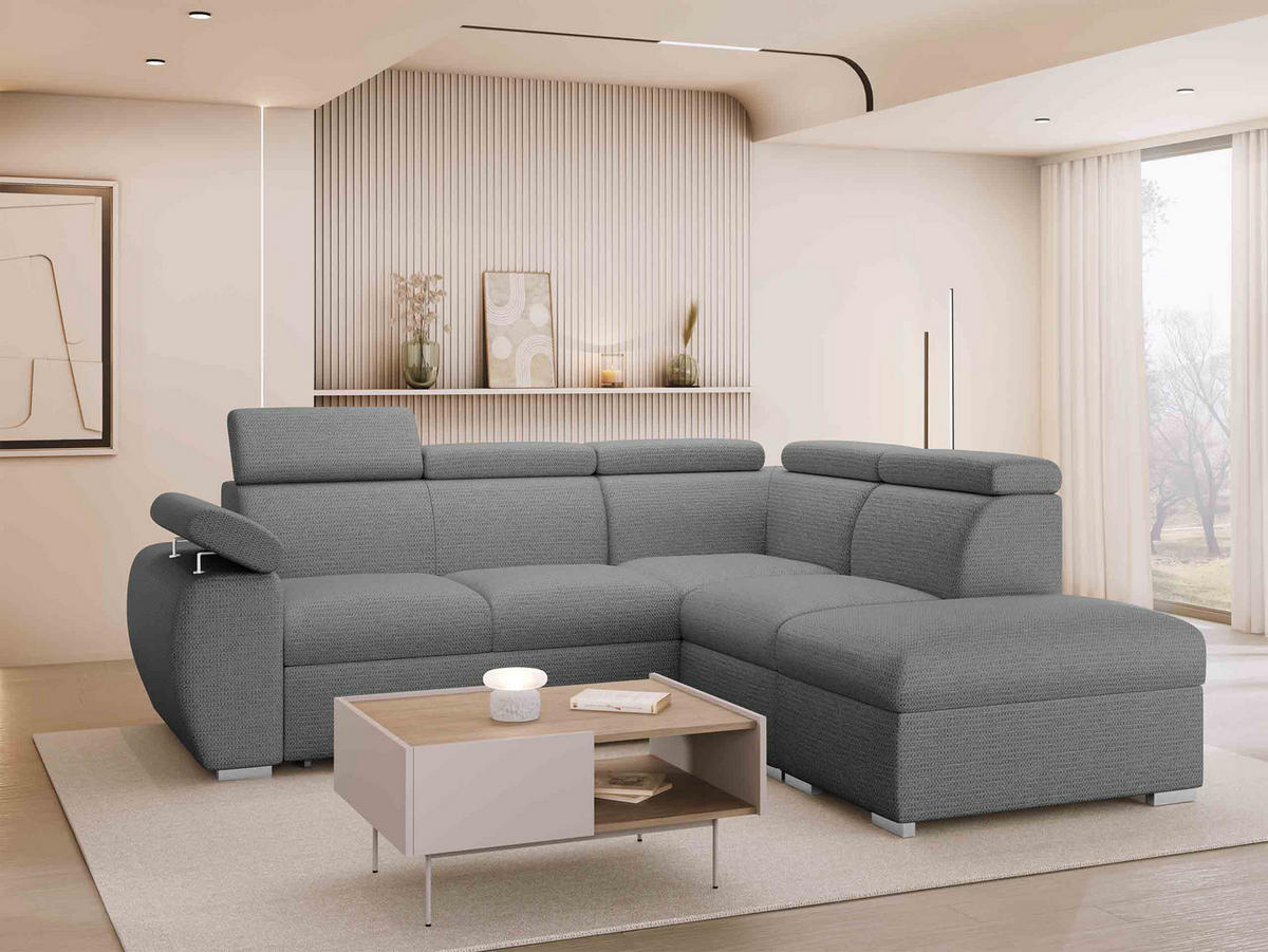 ECKSOFA Boston 2RR1P, Seite: Rechts 2R+R+1P(65)+PUFAP - Silberfarben/Graphitfarben, Holz/Textil (260/230cm) - MIRJAN24