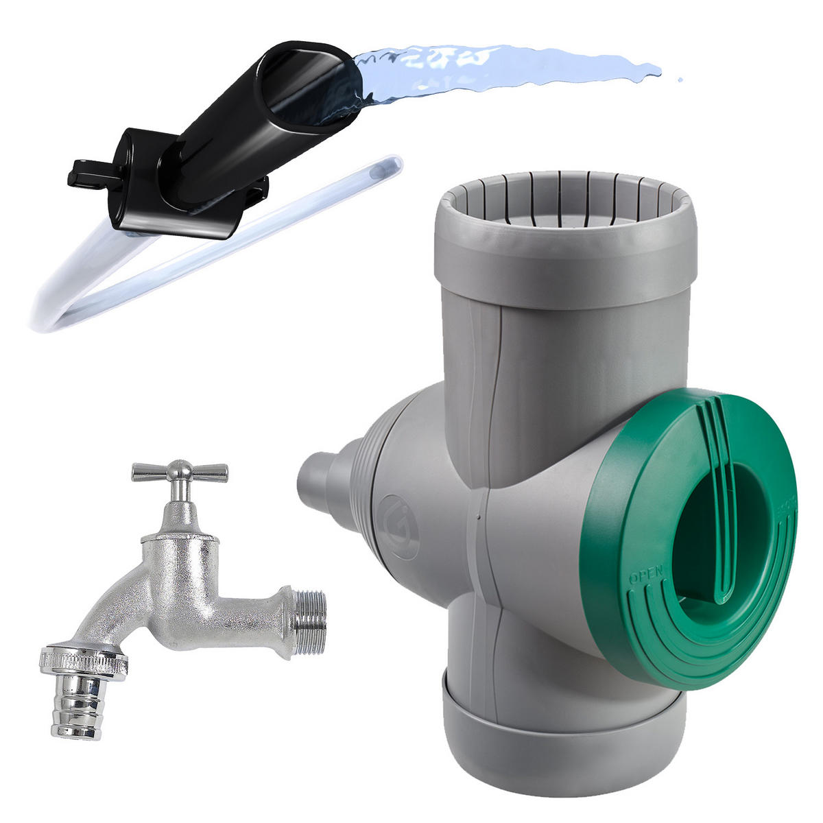 ZUBEHÖR-SET für Regentonnen Aqua-Go, Inox, Chrom Auslaufhahn - Naturfarben, Kunststoff (18/18/30cm) - GARANTIA