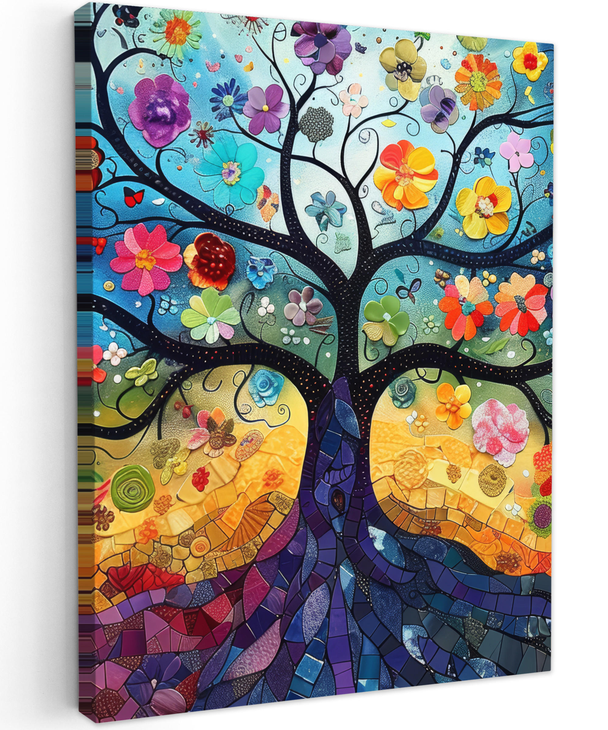 LEINWANDBILD Kunst - Baum des Lebens - Blumen - Hippie 30x40 cm - Dunkelblau, Textil (30/40cm) - MuchoWow