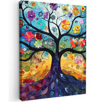 LEINWANDBILD Kunst - Baum des Lebens - Blumen - Hippie 60x80 cm - Dunkelblau, Textil (60/80cm) - MuchoWow