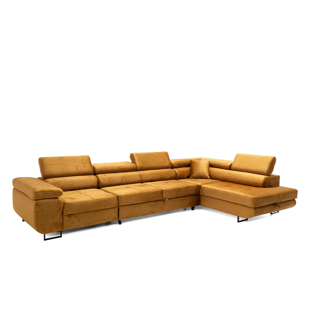 ECKSOFA WILD MAXI L Rechts mit Schlaffunktion 125x195 Velours Gold - Chromfarben/Goldfarben, Holz/Textil (203/350cm) - Muffo