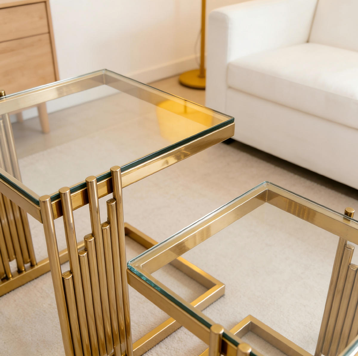 BEISTELLTISCH-SET aus Edelstahl 41x41x46 cm und gehärtetem Glas Gold/Klar, 2-teilig - Goldfarben, Metall (41/41/46cm) - IVMEU