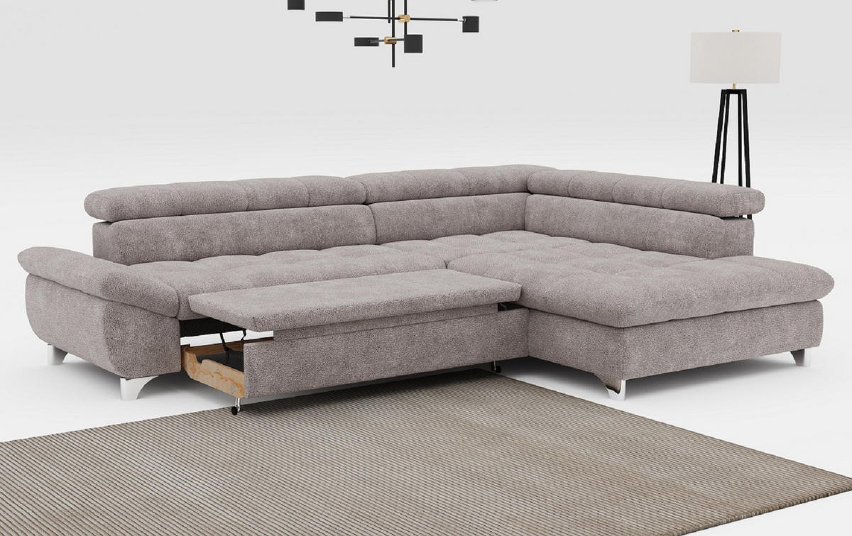 ECKSOFA mit Schlaffunktion und verstellbare Kopflehnen - Taupe/Silberfarben, Textil/Metall (234/312cm) - Cotta
