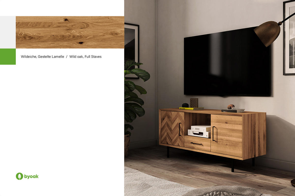 KOMMODE BREIT LEON Wildeiche - Wildeiche, Holz (144/65/45cm) - byoak