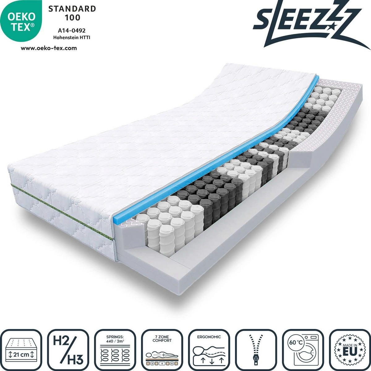 FEDERKERNMATRATZE Smart 90x200 cm - Weiß, Textil (90/200cm) - Sleezzz
