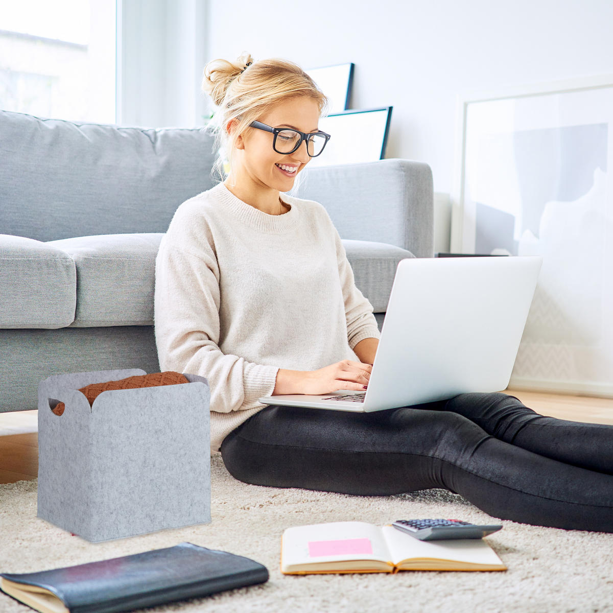 2XAUFBEWAHRUNGSKORB - Grau, Textil (36/36/27cm) - Relaxdays