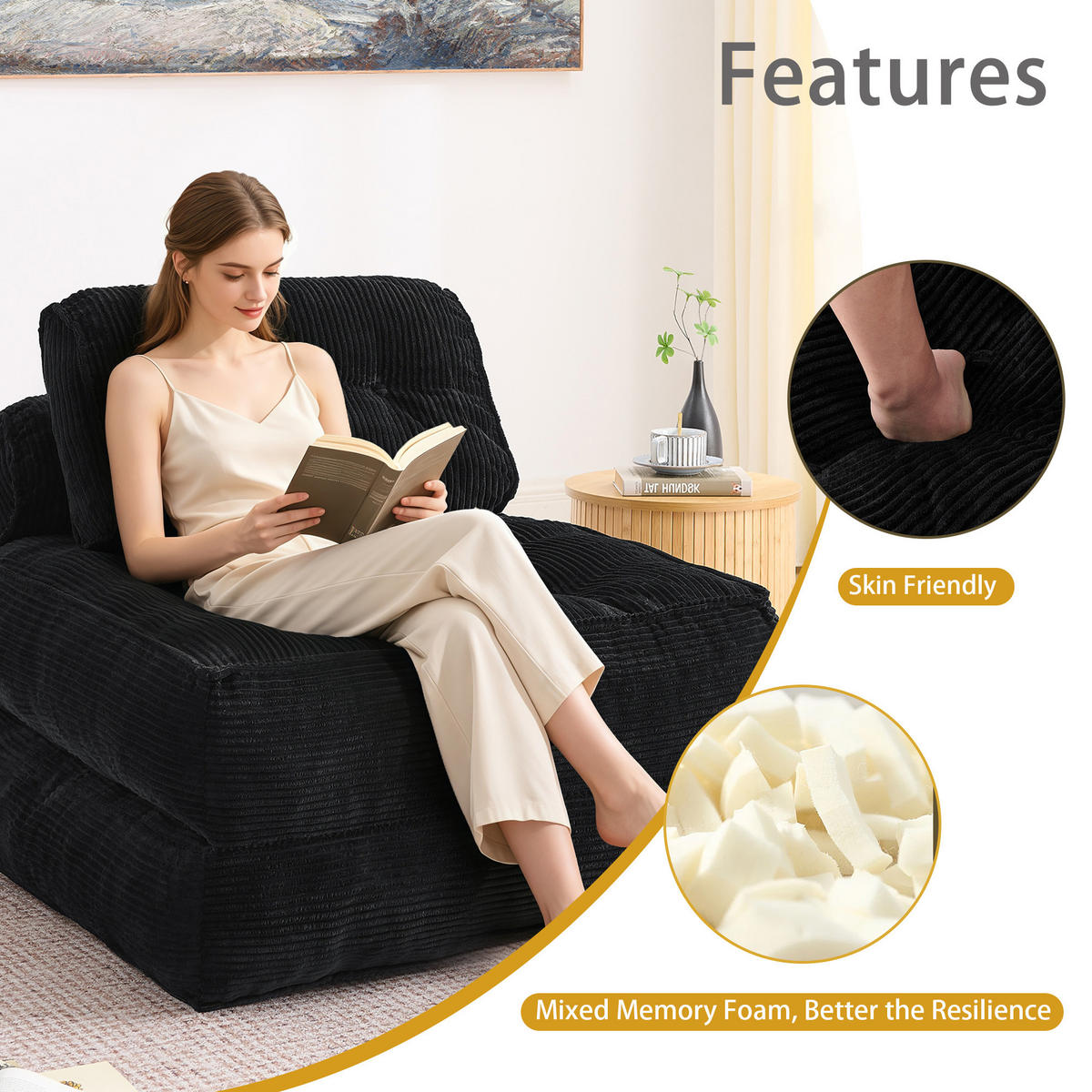 KLAPPSOFA 2-in-1，mit verstellbarer Rückenlehne, Schwarz - Schwarz, Textil (85/74.8/85cm) - Vallsero