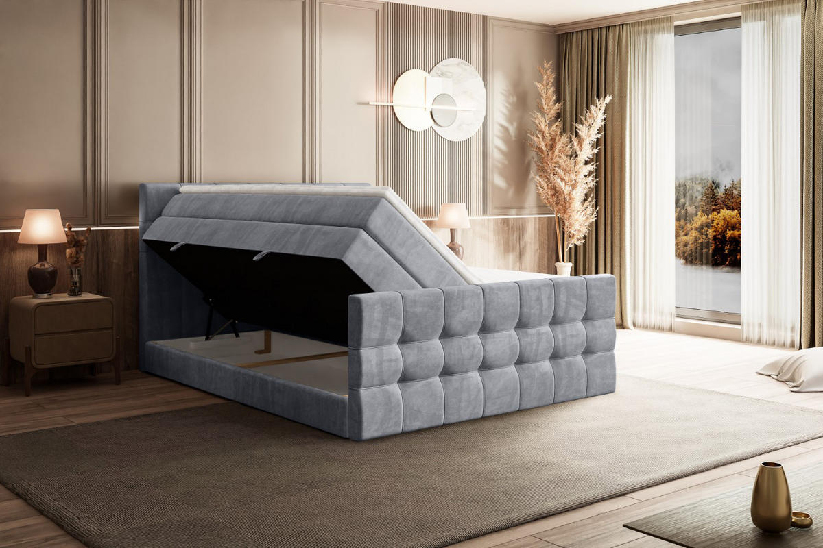 BOXSPRINGBETT BERO-Z KING - 120 x 200 - H3/H4 - Hellgrau - Hellgrau, Holzwerkstoff (120/200cm) - ALTDECOR