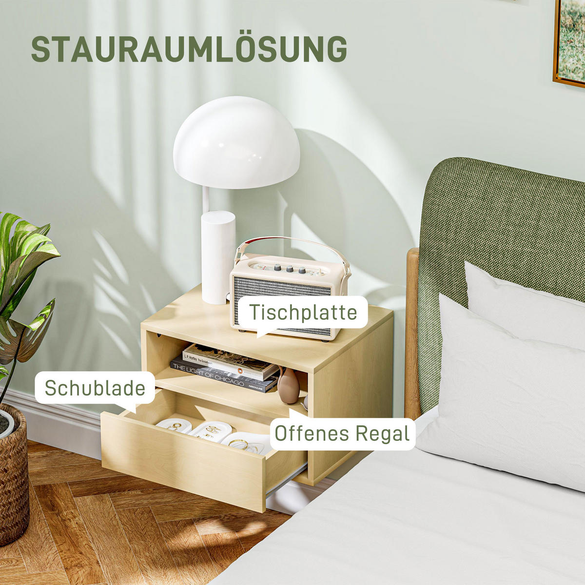 NACHTTISCH hängend 2er-Set, 45B x 35T x 27,5H cm, Naturholz - Naturfarben, Holzwerkstoff (45/27.5/35cm) - HOMCOM
