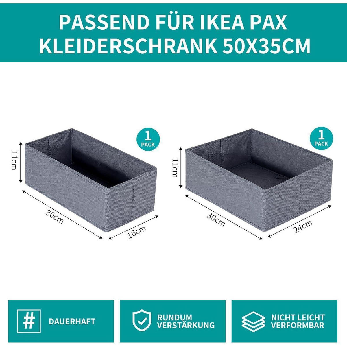 SCHUBLADEN Organizer 2er Set Grau 50x35 cm - Grau, Textil (24/11/30cm)