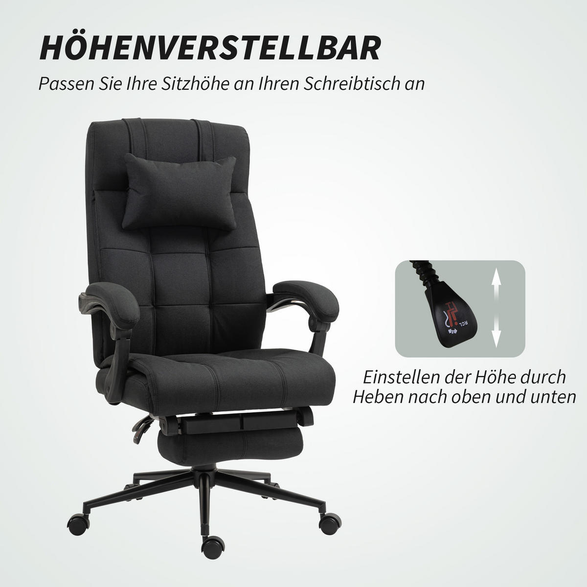 BÜROSTUHL mit Liegefunktion, Schwarz - Schwarz, Kunststoff (66/120/76cm) - Vinsetto