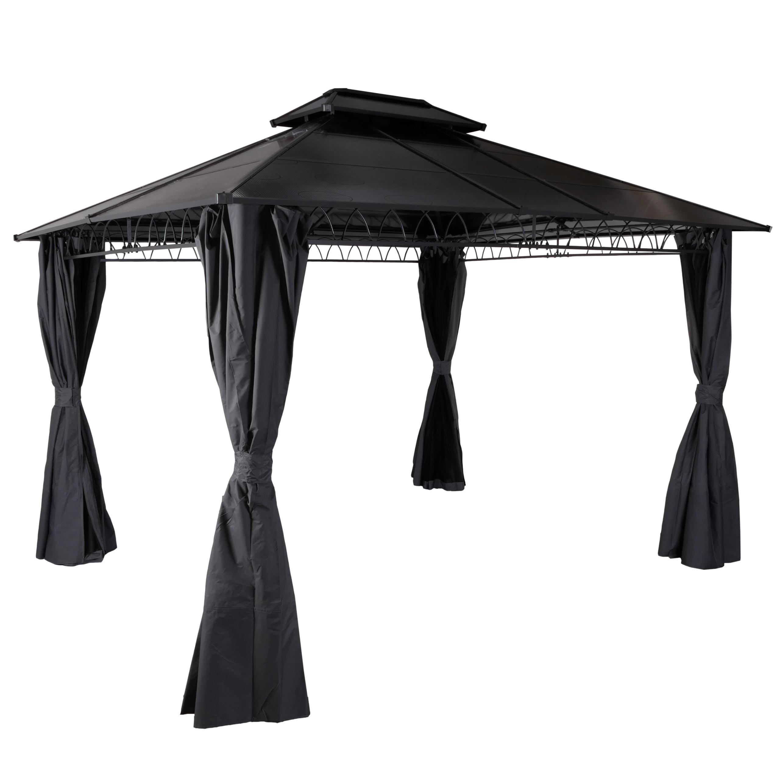 PERGOLA Hardtop 290x360x300cm Seitenwand/Moskitonetz Grau - Grau, Metall (360/290/300cm) - BERLINLODGE