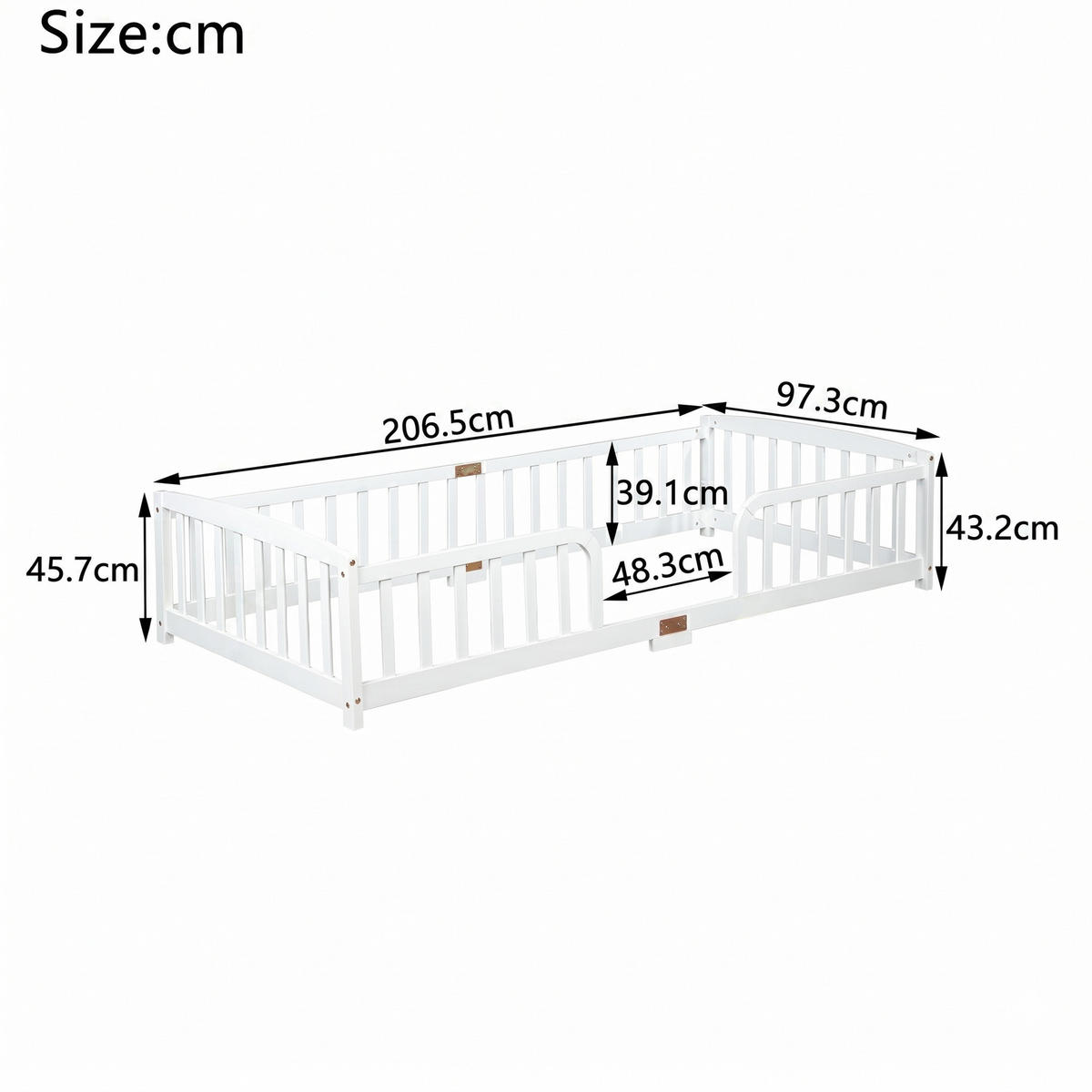 KINDERBETT, Bodenbett 90x200 cm mit Rausfallschutz aus Kiefer, Weiß - Weiß, Holz/Holzwerkstoff (90/200cm) - LVHOM