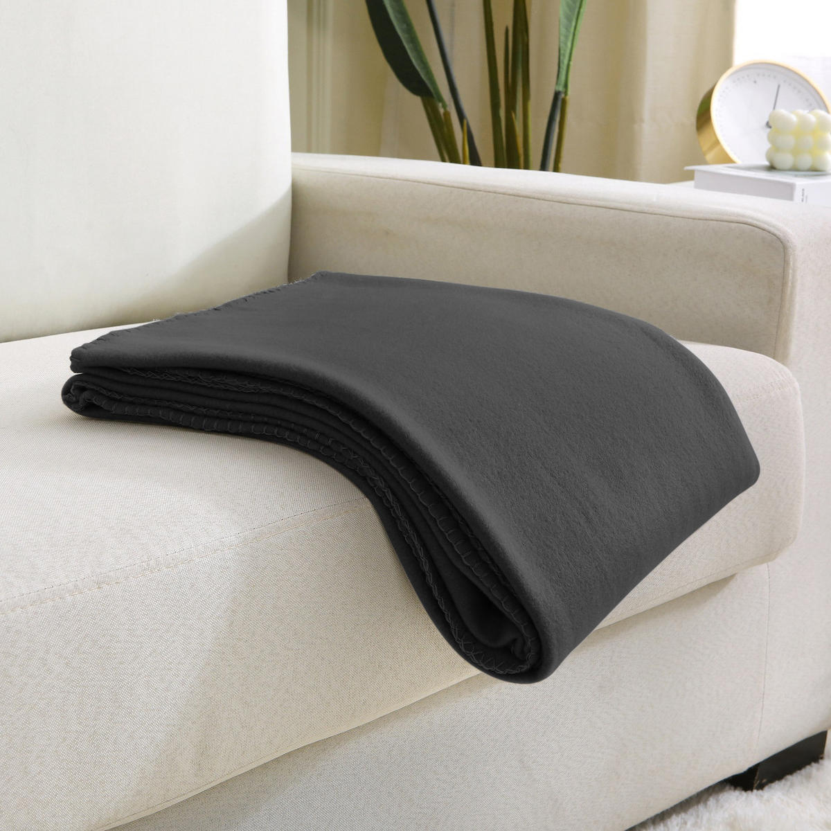 2ER Set Fleecedecken 130x160 eco-line aus 100% recyceltem Material schwarz - Schwarz, Textil (130/160cm) - wometo