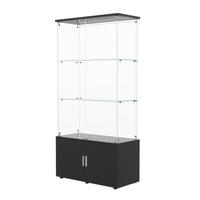 VITRINE mit Doppelglasfront, 3 Glasablagen & zweitürigem Unterschrank, LED-Lichtleiste, Schwarz - Schwarz, Glas/Holz (78.51/164/35cm) - BRILVERDE