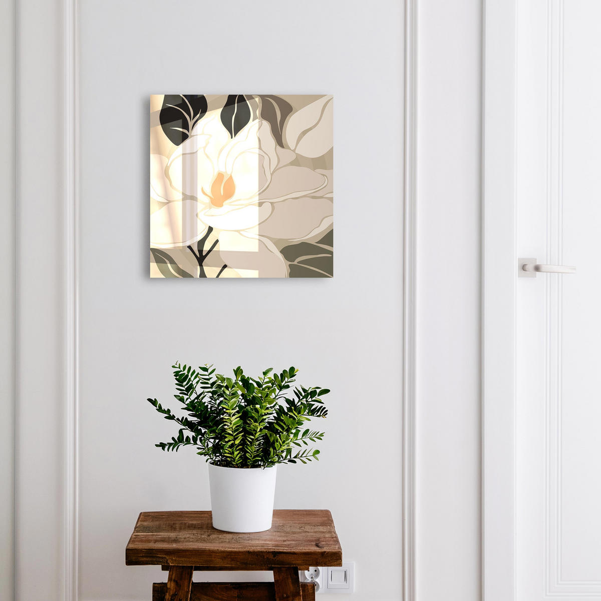 SCHLÜSSELBOX Weiß 30x30 cm – Türöffnung nach rechts - Pflanzeneleganz - Beige, Metall (30/30/5cm) - TULUP