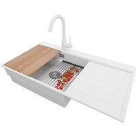 GRANITSPÜLE Sydney, 2-er set Weiß 90/50 cm 1 Becken + Küchenarmatur 32/20 cm + Ablauf-Set + Küchenzubehörset ab 60er Unterschrank - Chromfarben/Beige, Kunststoff (90/20/50cm) - Primagran