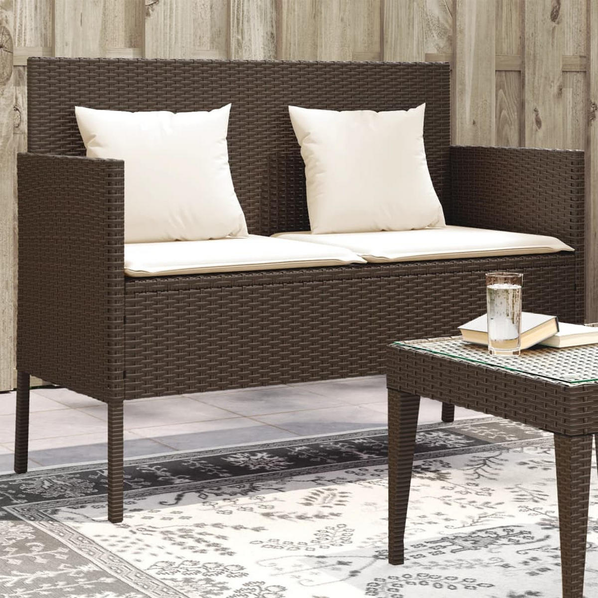 GARTENBANK Mit Kissen Braun Poly Rattan - Braun, Kunststoff (61/87/113cm) - vidaXL
