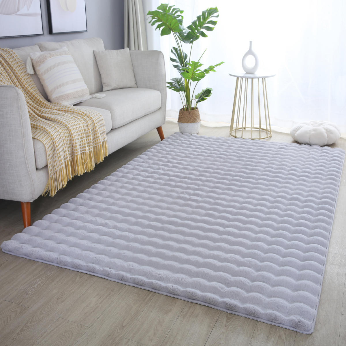 TEPPICH Waschbar Hochflor Uni Polyester Wohnzimmer Silber Läufer 80x150 - Silberfarben, Textil (80/150cm) - KADIMA DESIGN