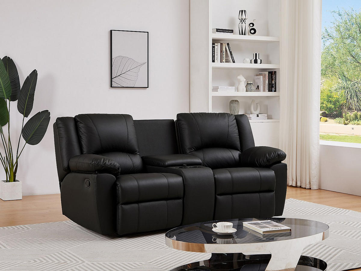 RELAXSOFA - 2 Personen-Sitzer - Leder - Schwarz - - Schwarz, Leder (201/97/95cm) - Vente-Unique