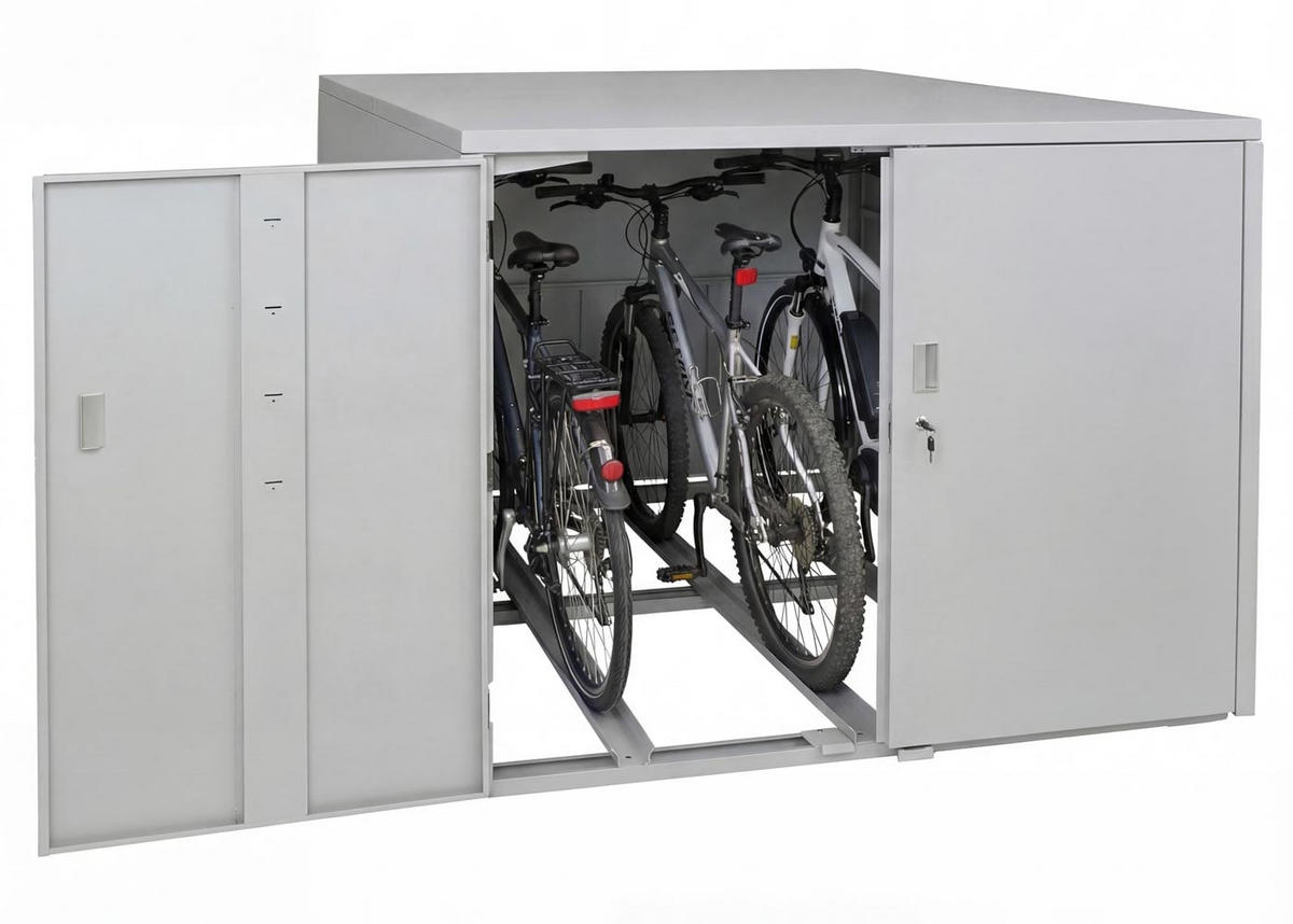 FAHRRADGARAGE 3er 124x148x208cm Hellgrau - Hellgrau, Metall (148/124/208cm) - PROREGAL