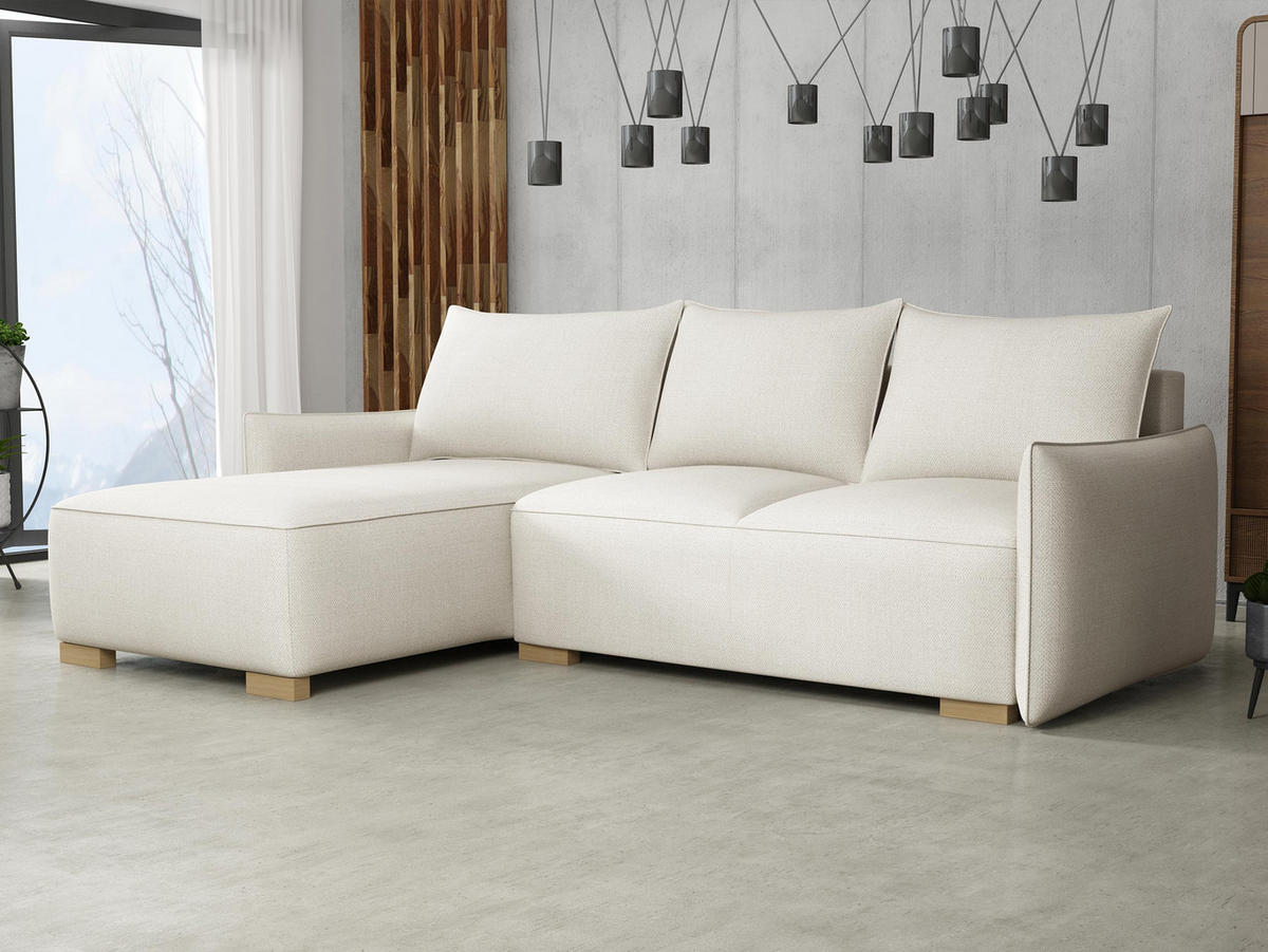 ECKSCHLAFSOFA Focus L - Creme/Naturfarben, Holz/Textil (240/155cm) - MIRJAN24