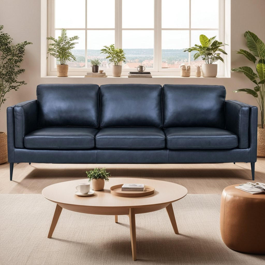 DREISITZER-SOFA Echtleder Schwarz - Schwarz, Leder/Metall (220/83/88cm) - Furnhouse