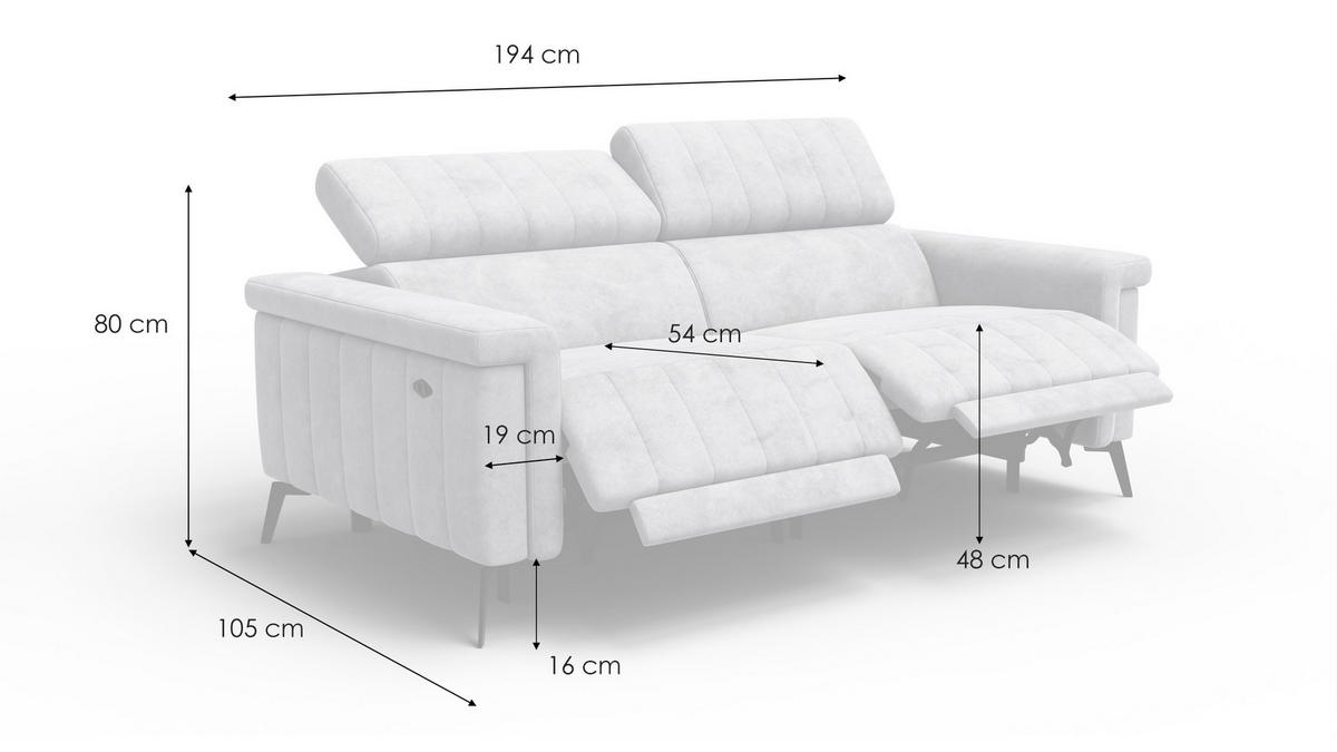 RELAXSOFA NORDEL 3-Sitzer, grau - Schwarz/Grau, Holz/Textil (194/80/105cm) - Courtois Laville