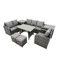 GARTENMÖBEL SET Polyrattan Dunkelgrau 8-Sitzer - Dunkelgrau/Grau, Glas/Kunststoff - Fimous