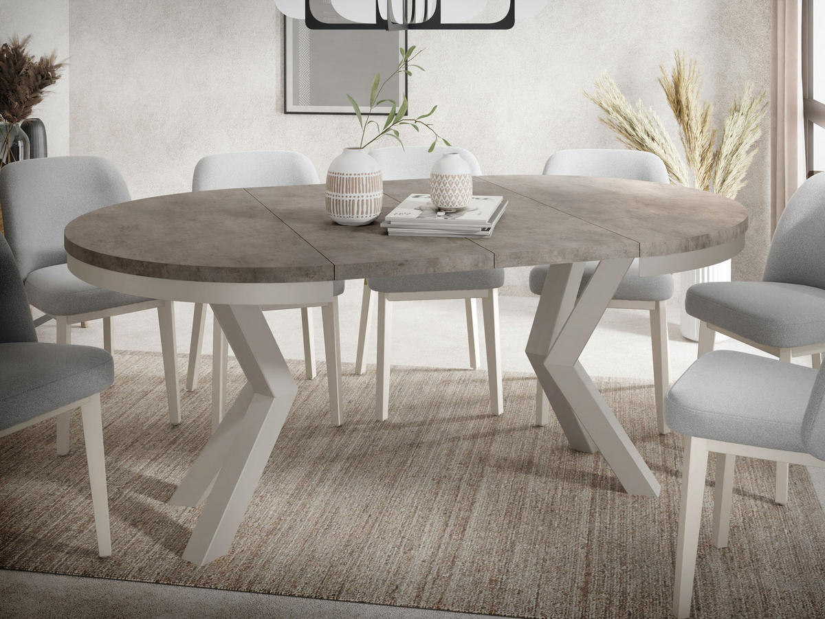 ESSTISCH Clara Grau-Beige runder ausziehbarer, Dunkelgrauer Chicago Beton 100-180/100/76 cm - Dunkelgrau/Grau, Holzwerkstoff/Metall (100/176/76cm) - WFL GROUP