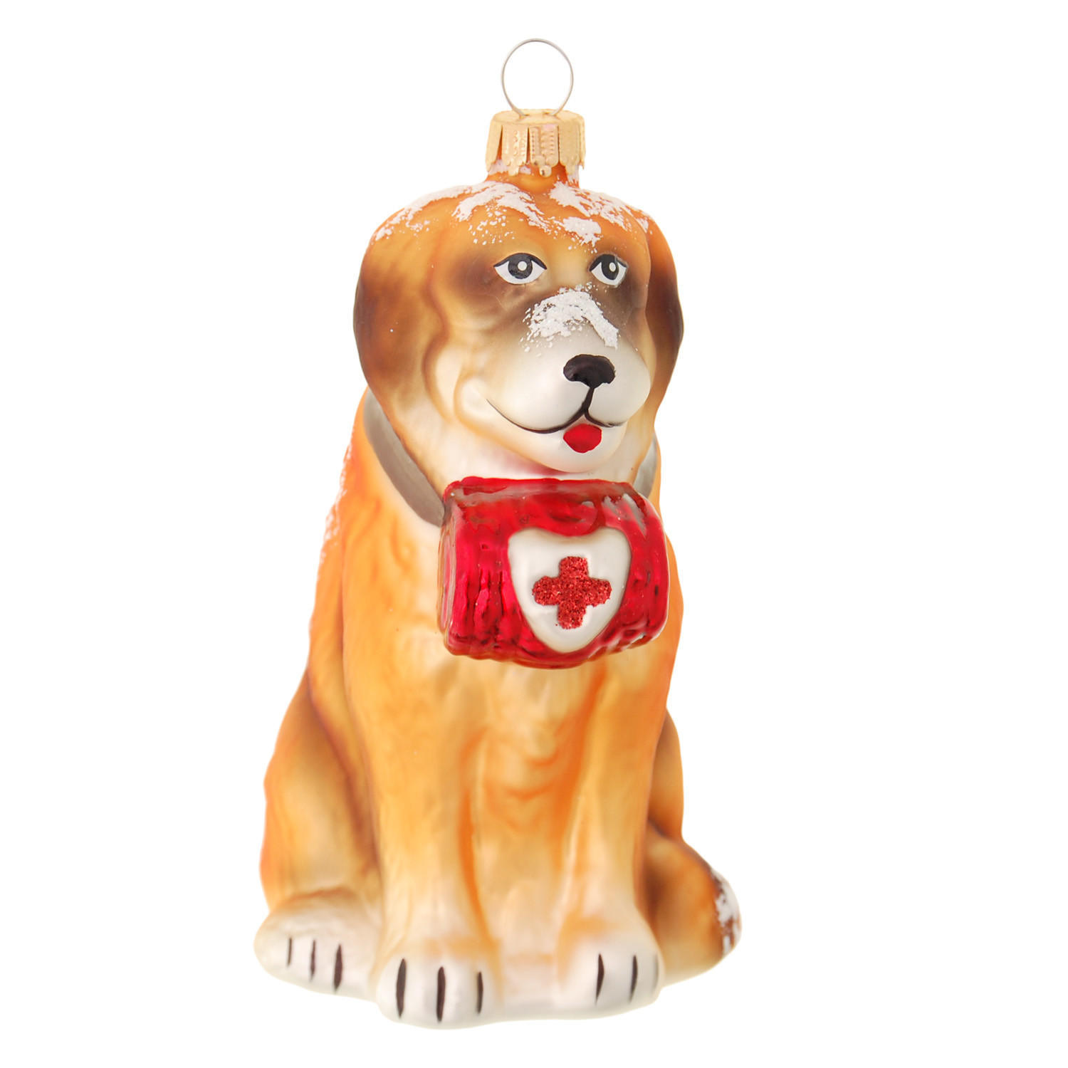 CHRISTBAUMSCHMUCK Bernhardiner Sennenhund Goldfarbig 12cm (Glas / 1 Stk.) - Goldfarben, Glas (7/12/7cm) - Krebs Glas Lauscha