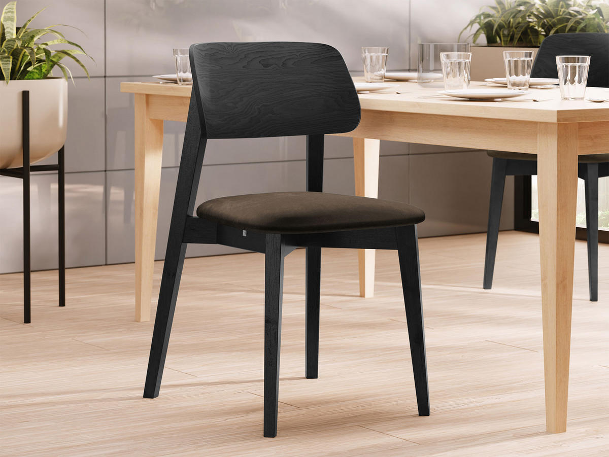 WOHNZIMMER STUHL KT63, Holzfarbe: Schwarz - Schwarz/Braun, Holz/Textil (47/80/49cm) - MIRJAN24