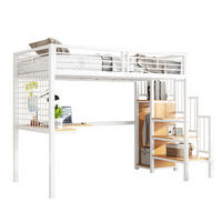 HOCHBETT 90/200 cm in Weiß/Natur mit Kleiderschrank, Tisch und seitlicher Treppe - Weiß, Holzwerkstoff (90/200cm) - Flora Grace