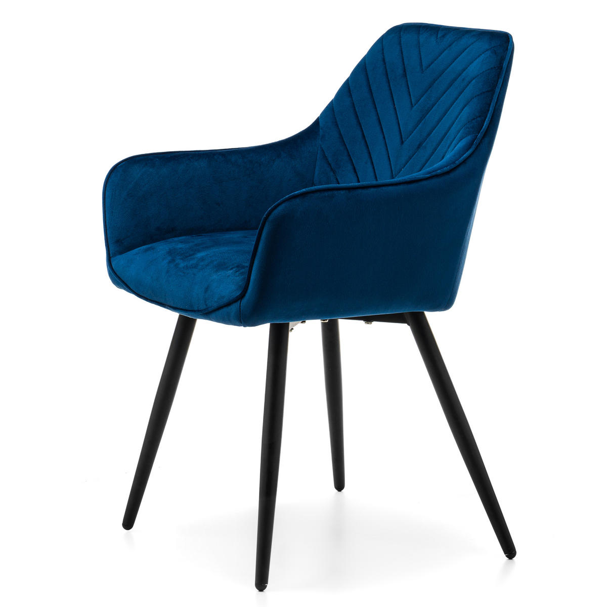 STUHL VASTO gepolstert mit Steppung - dunkelblau - Samt Velours - Schwarz/Dunkelblau, Textil/Metall (58/87/60cm) - NEW HOME