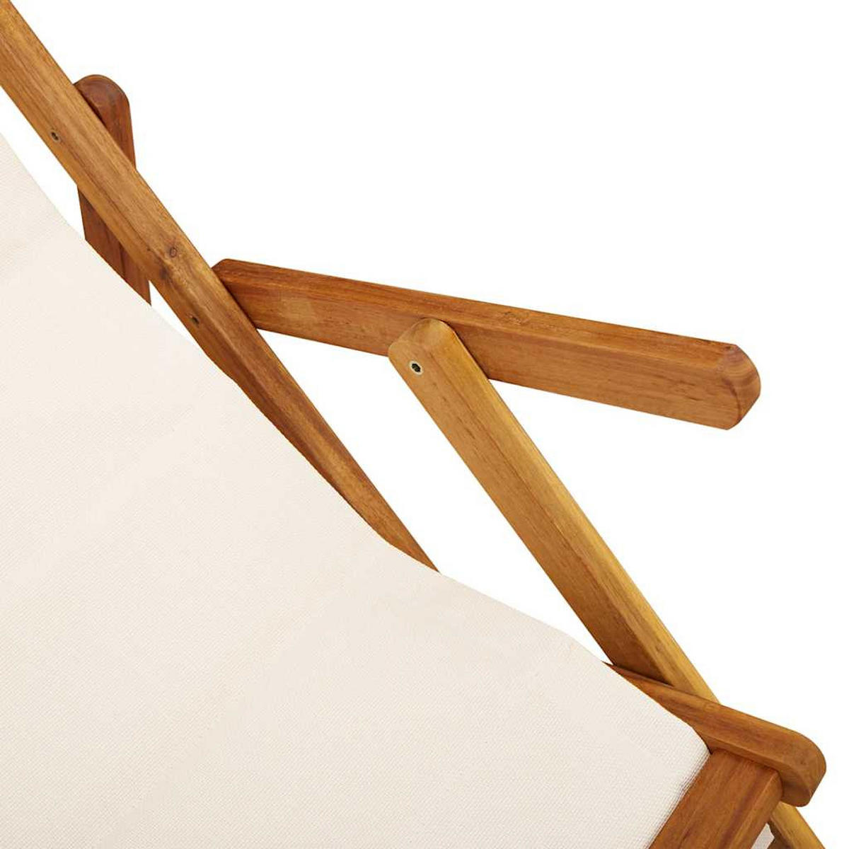 STRANDSTUHL Mit Armlehnen KlaPPbar Creme Akazienholz Textilene - Creme, Holz (110/96/61.5cm) - vidaXL