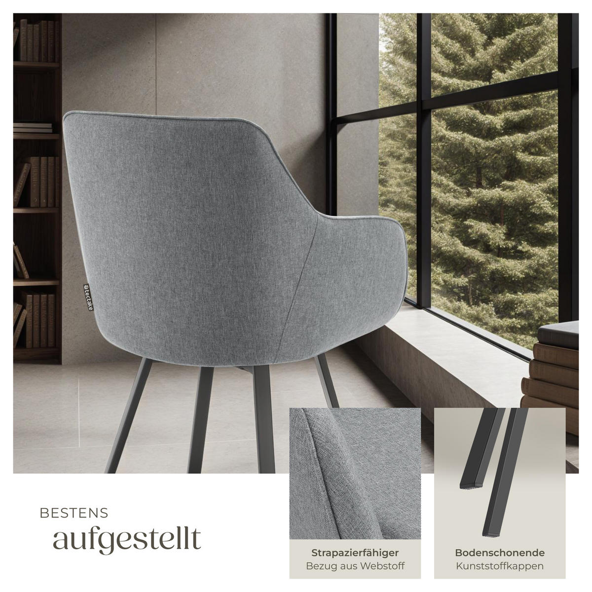 ARMLEHNSTUHL Drehbarer 4er Set Alicon 57 x 59 x 88 cm anthrazit - Anthrazit, Textil (57/88/59cm) - tectake